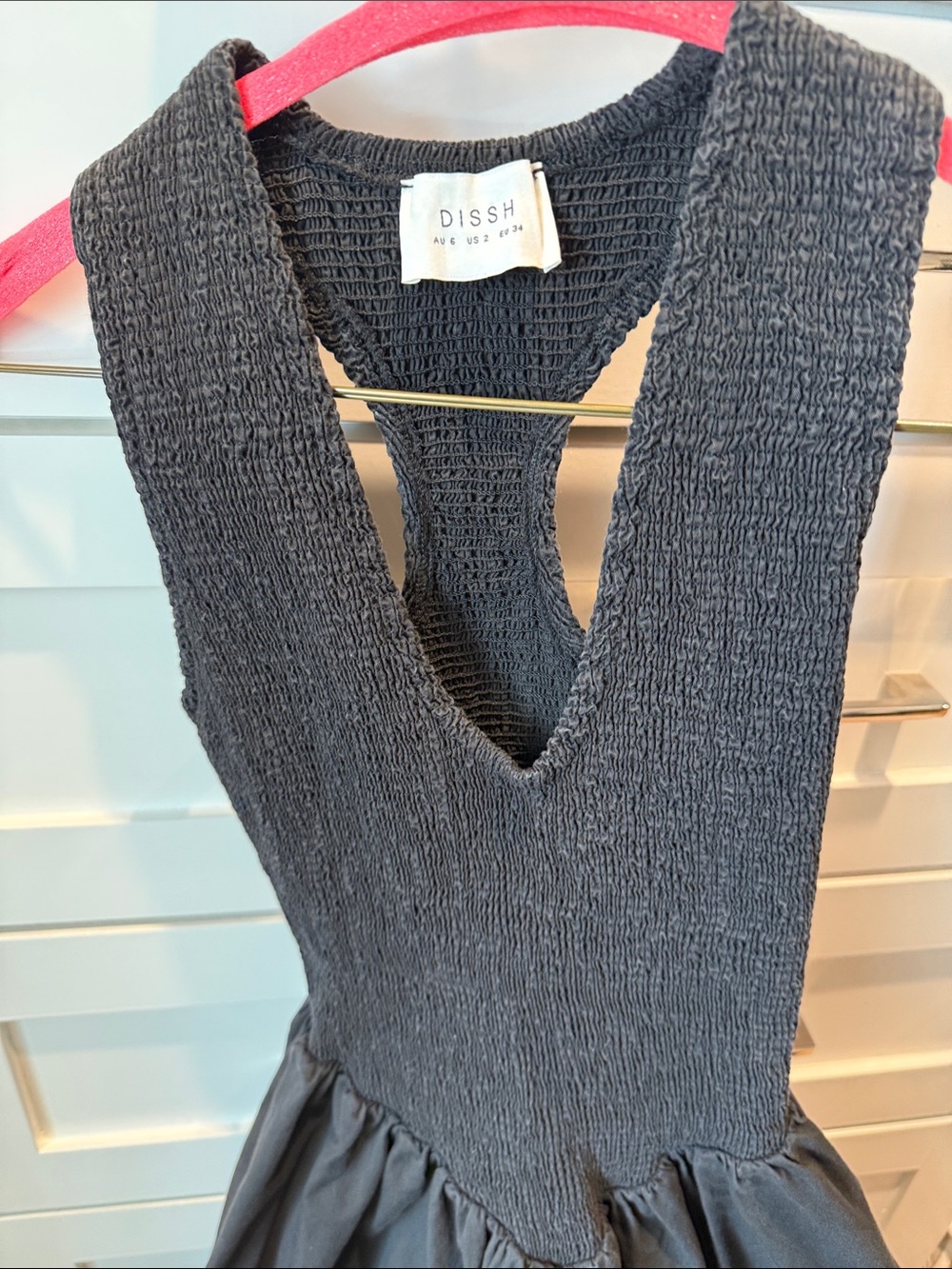 DISSH Black Backless Textured V-Neck Dress
